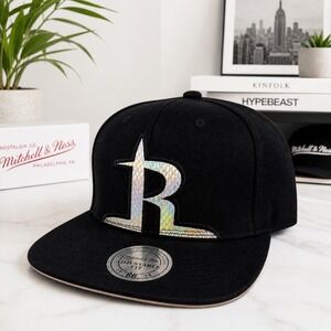 Mitchell & Ness Snapback Hat Black Holographic Logo Hardwood Classics
